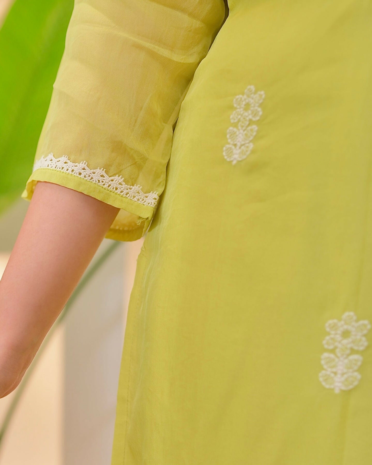 The52 Lemons Women's Beautiful Chikankari Work Chanderi Fabric Straight Kurta Pant and Dupatta Set