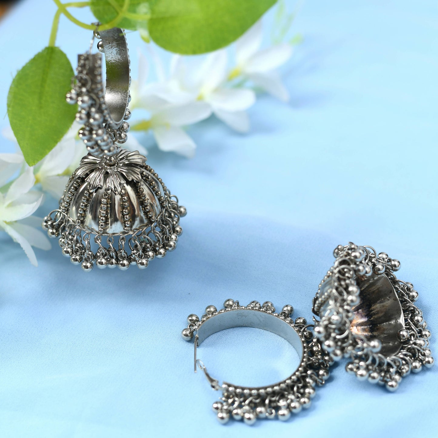 Mominos Fashion Johar Kamal Oxidised Silver-Plated Brass Finish Ghungroo Necklace with Earrings For Women