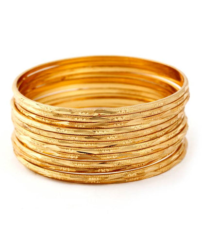 Gold-Polished Alloy Set Of 12 Thin Bangles - The Pari