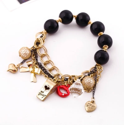 Gold-Polished Alloy Classy Beaded Charm Bracelet - The Pari