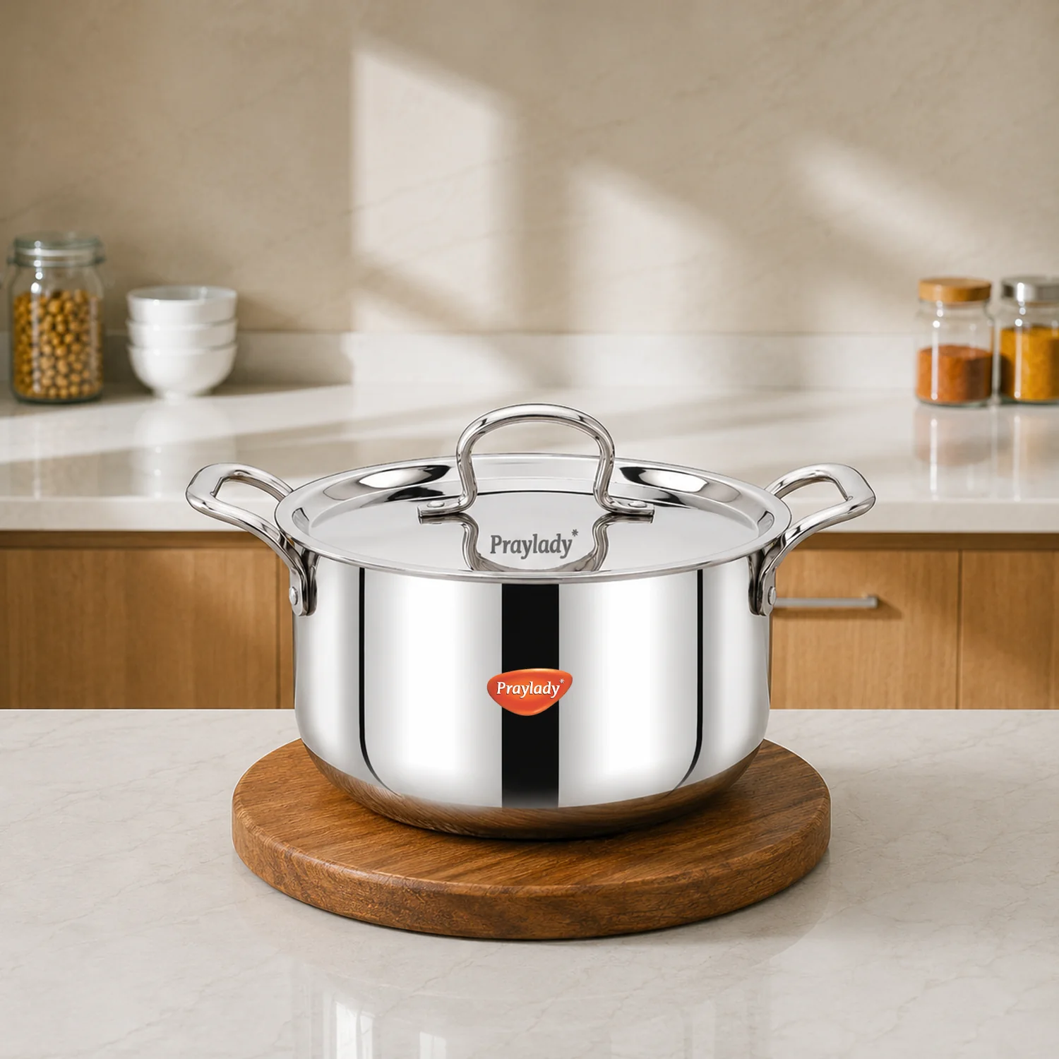 PrayLady Triplus Triply Stainless Steel Stockpot with Lid Multi-Purpose Casserole Biryani Pot Induction Gas