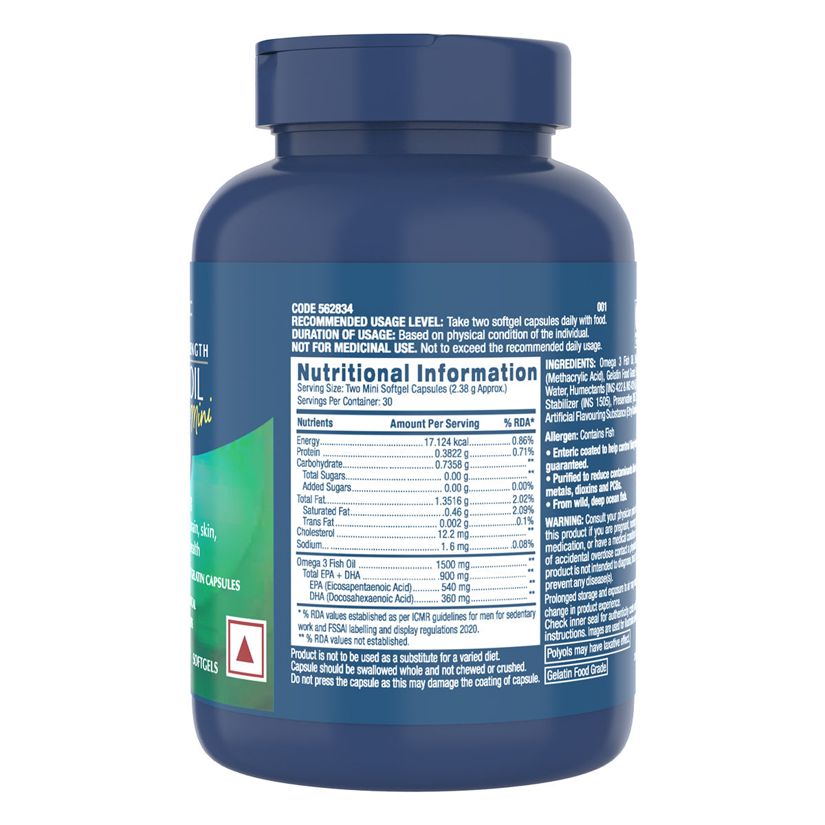 GNC Fish Oil Mini Omega 3 Capsules - 60 Caps