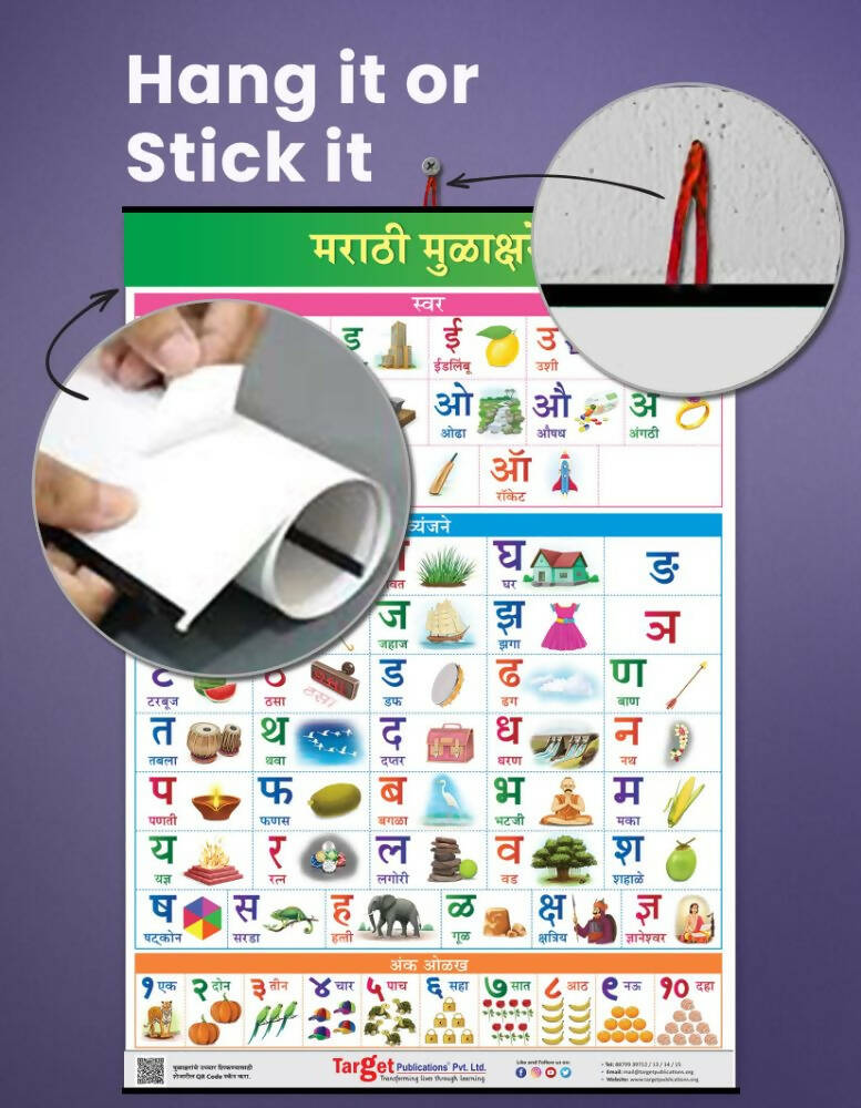 Jumbo Marathi Numbers and Alphabets Mulakshare Early Learning hanging Chart for Kids
