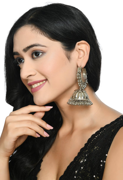 Mominos Fashion Johar Kamal Oxidised Silver-Plated With Ghungroo Jhumkas