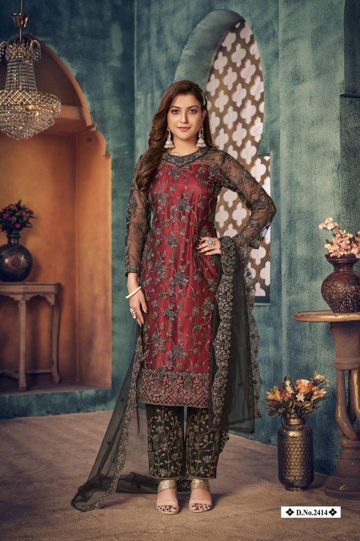 Anaita Maroon Embroidered Net Salwar Suit