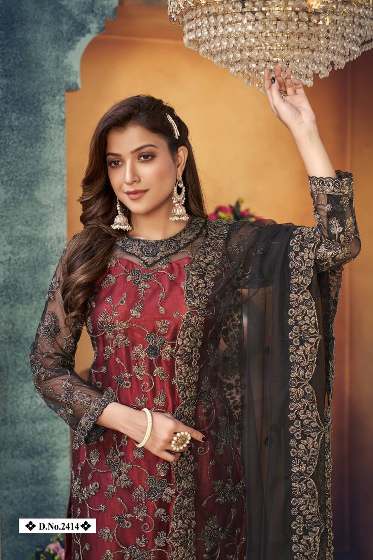 Anaita Maroon Embroidered Net Salwar Suit