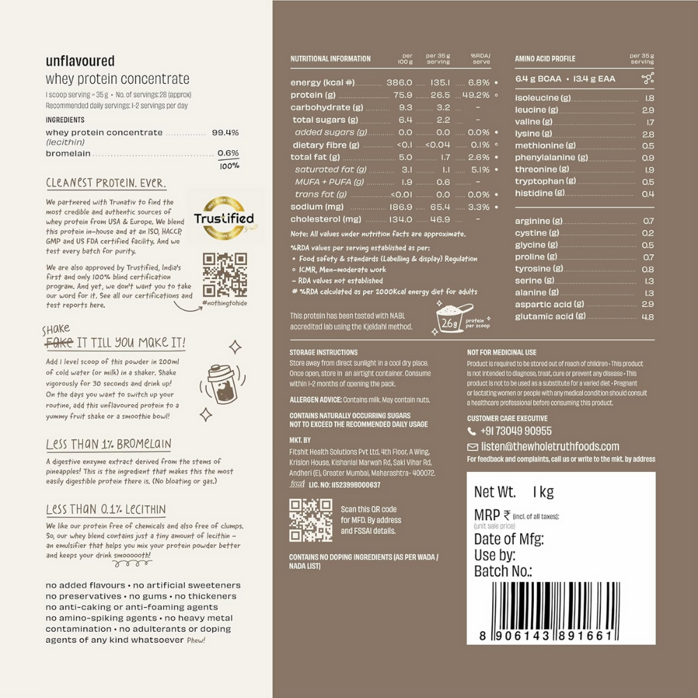 The Whole Truth Whey Protein Concentrate Unflavoured