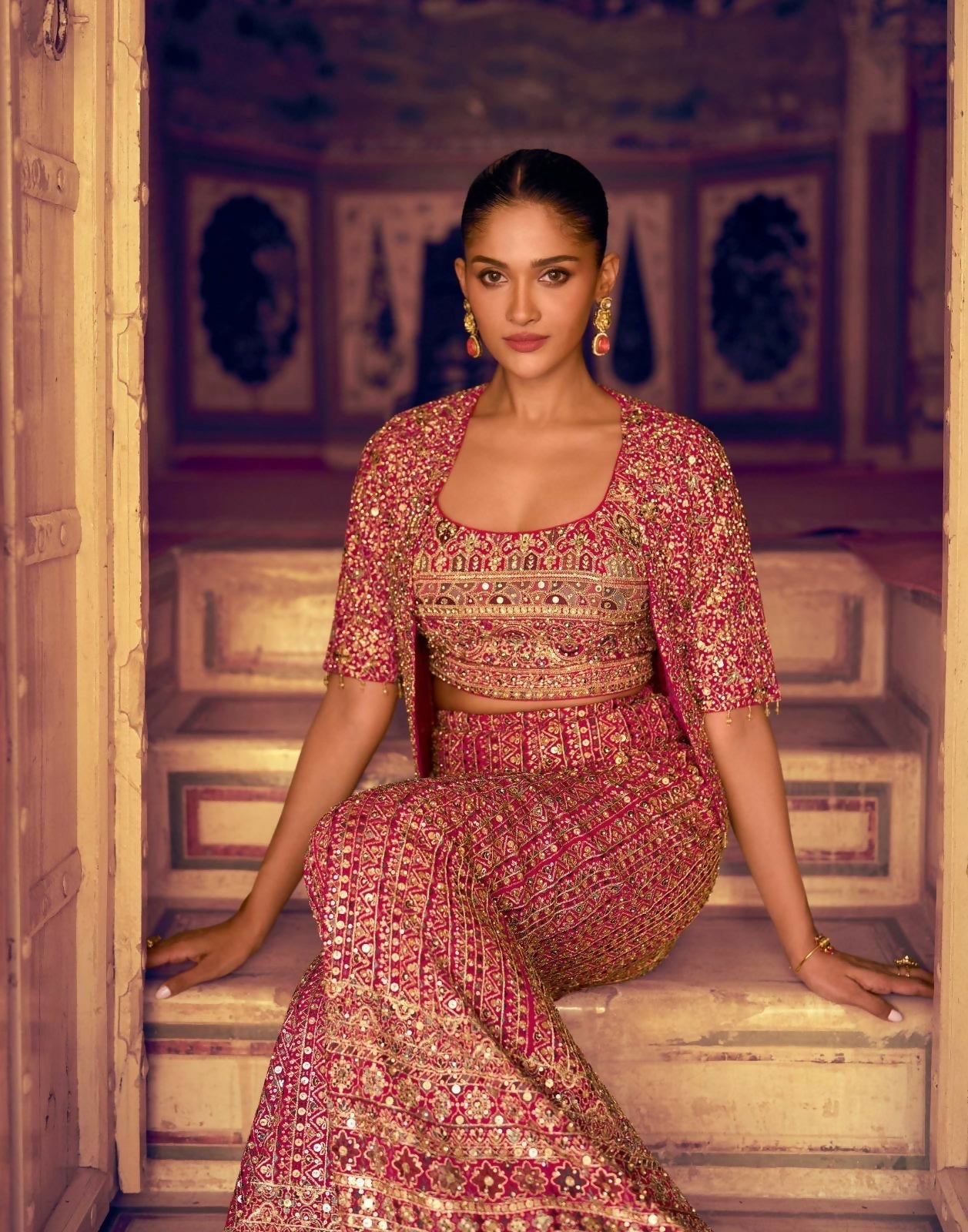 Anaita Magenta Georgette Stitched 3 Piece Set With Embroidery Zarkan Work