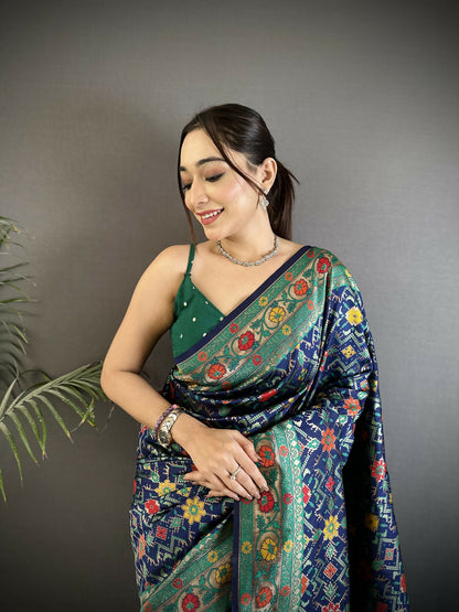 Joban Fashion Navy Blue Banarasi Soft Silk Woven Saree