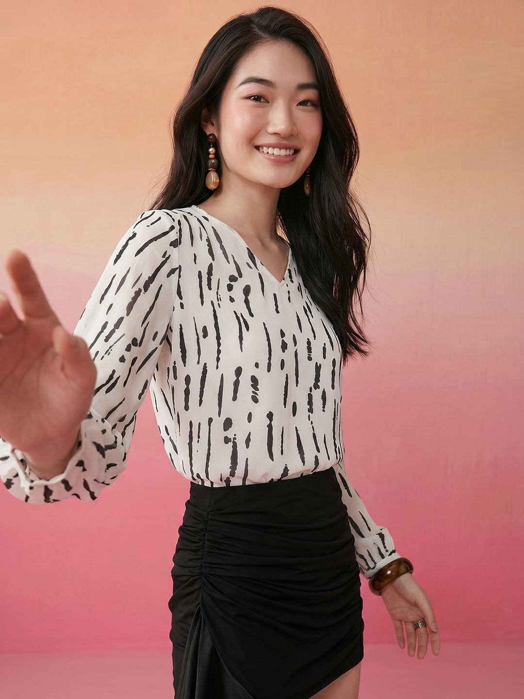 Janasya Off White Straight Chiffon Top
