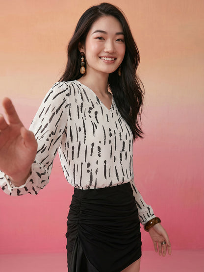 Janasya Off White Straight Chiffon Top