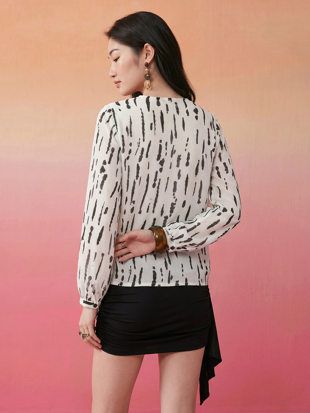 Janasya Off White Straight Chiffon Top