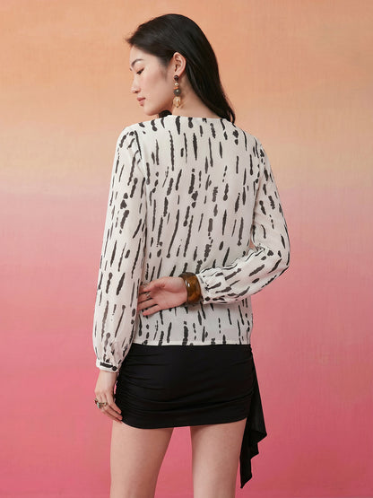 Janasya Off White Straight Chiffon Top
