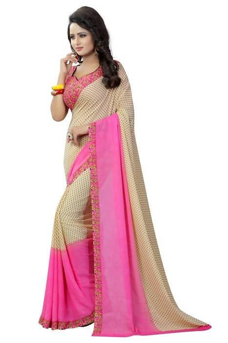 Vamika Pink and White Georgette Printed Contemporary Saree (PADING PINK)