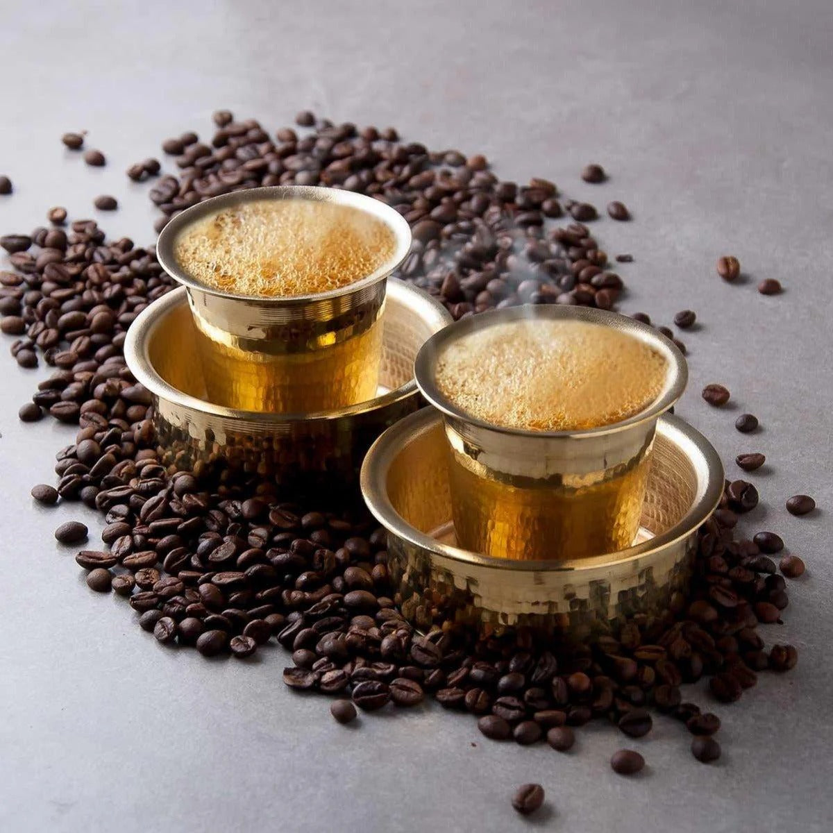 Zishta Brass Coffee Filter Medium and Davara Tumbler Combo