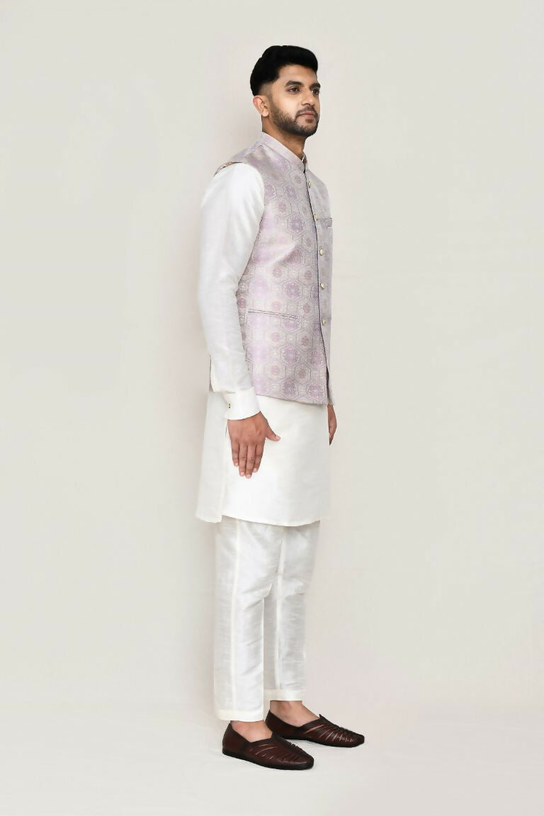 Joban Fashion White Colored Art Silk Fabric Kurta, Jacket With Straight Fit Pant