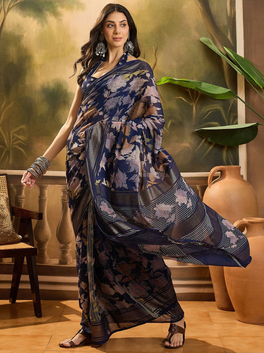 Sangria Ethnic Motifs Printed Saree With Blouse Piece
