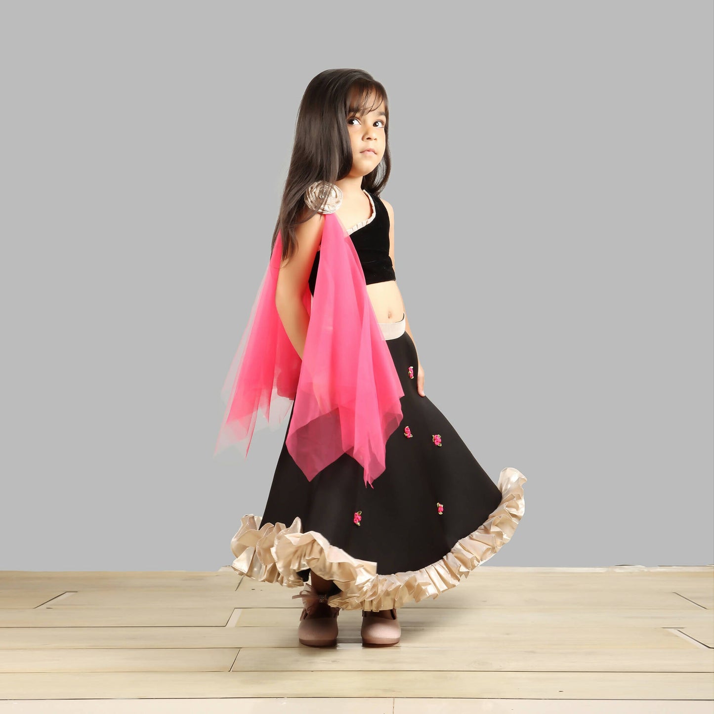 Pink Cow Fashions Black Ghagra Choli With Pink Dupatta