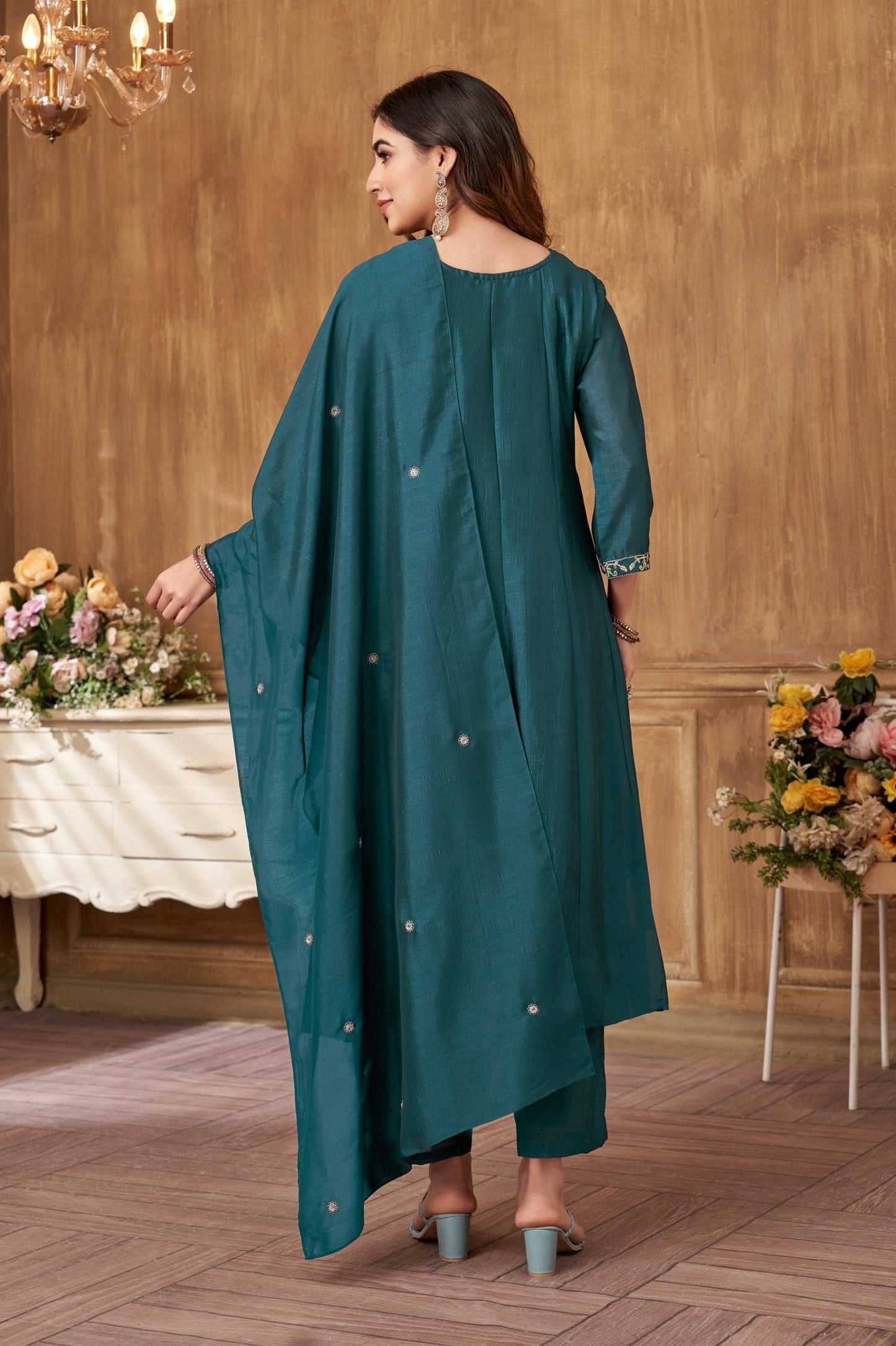 Anaita Teal Anarkali Readymade Suit with Embroidery Work