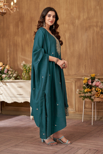 Anaita Teal Anarkali Readymade Suit with Embroidery Work