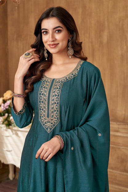 Anaita Teal Anarkali Readymade Suit with Embroidery Work