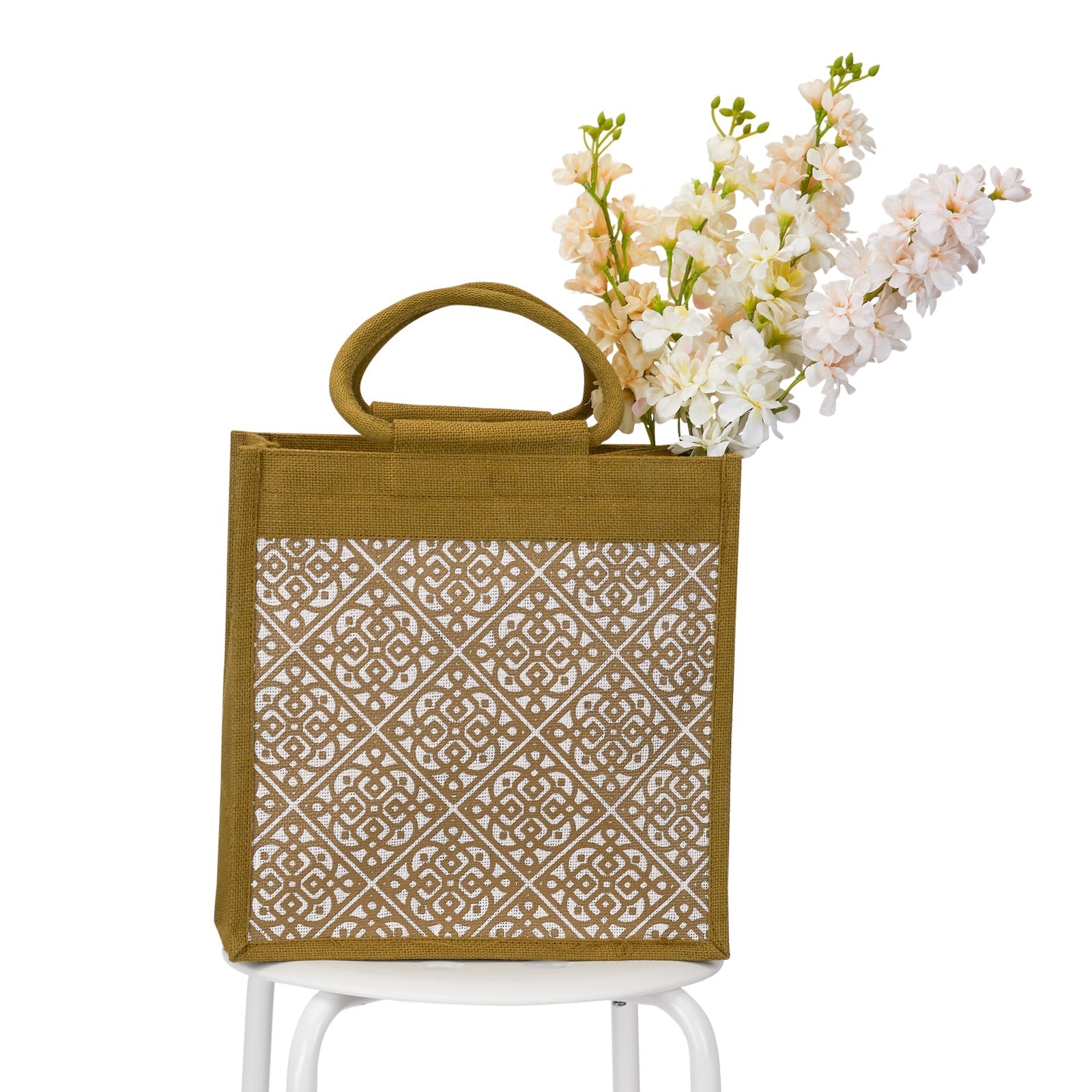 Jute Cottage Moroccan Print Zipper Lunch Bag 100% Genuine Jute