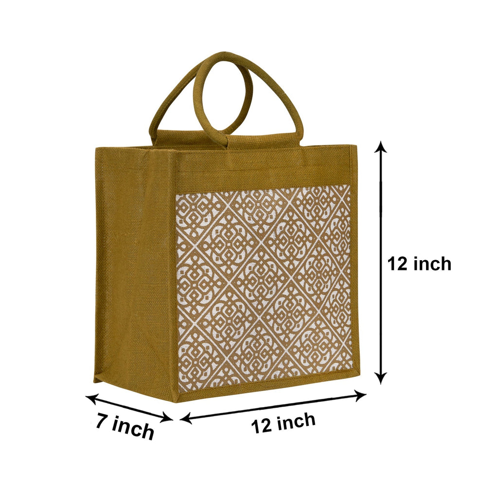 Jute Cottage Moroccan Print Zipper Lunch Bag 100% Genuine Jute