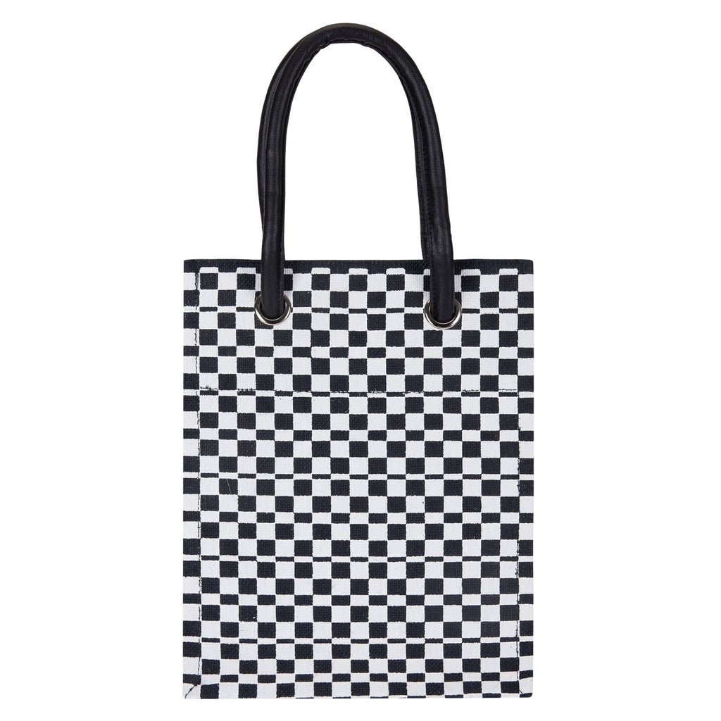 Jute Cottage Check Print Big Eyelet Lunch Bag With Bottom Board 100% Genuine Jute