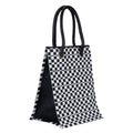 Jute Cottage Check Print Big Eyelet Lunch Bag With Bottom Board 100% Genuine Jute