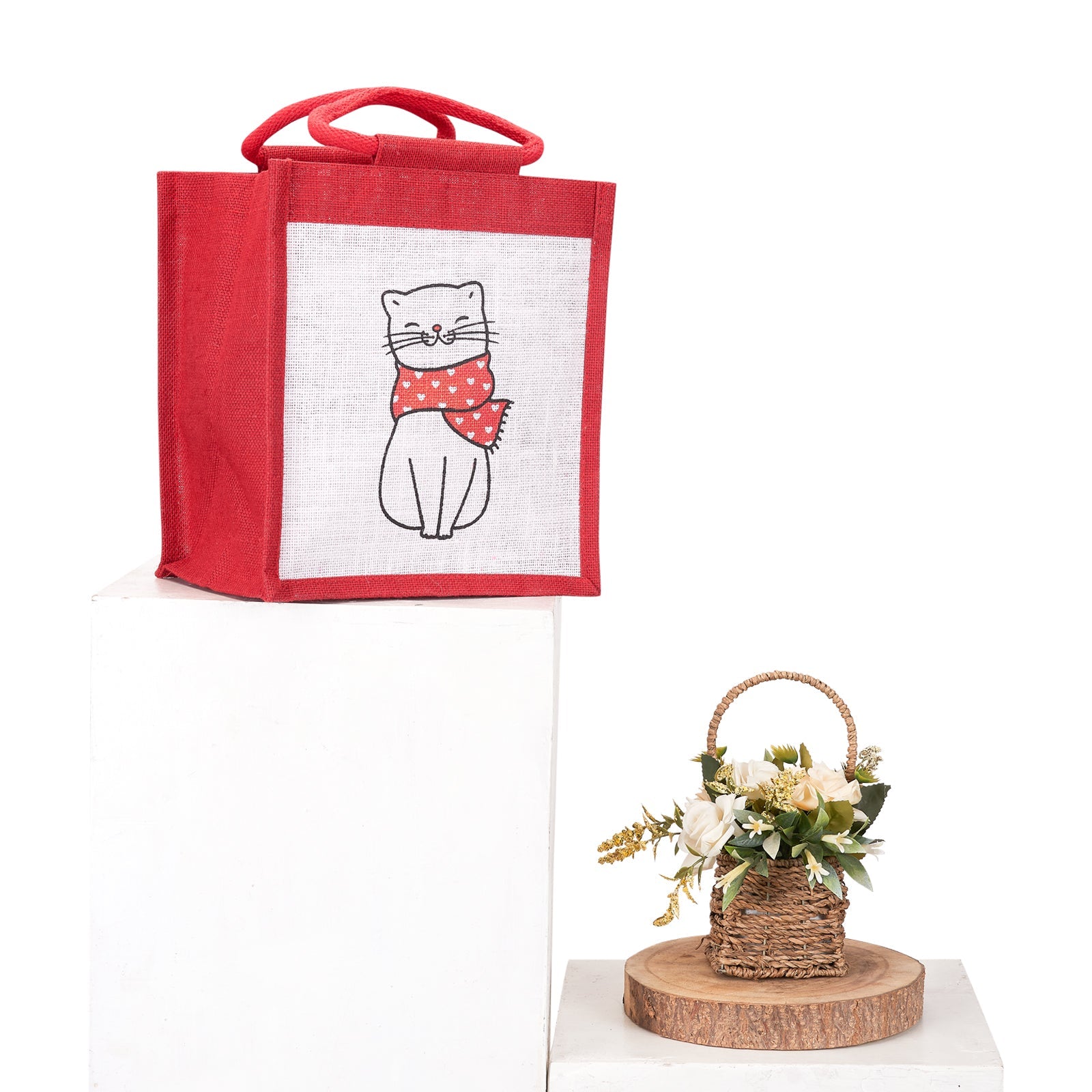 Jute Cottage Cat Print Zipper Lunch Bag