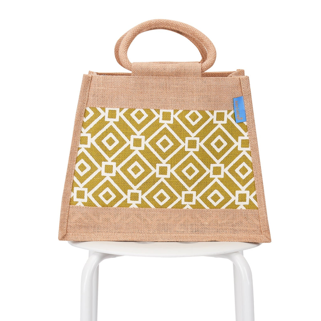 Jute Cottage Taper Zipper Lunch Bag 100% Genuine Jute