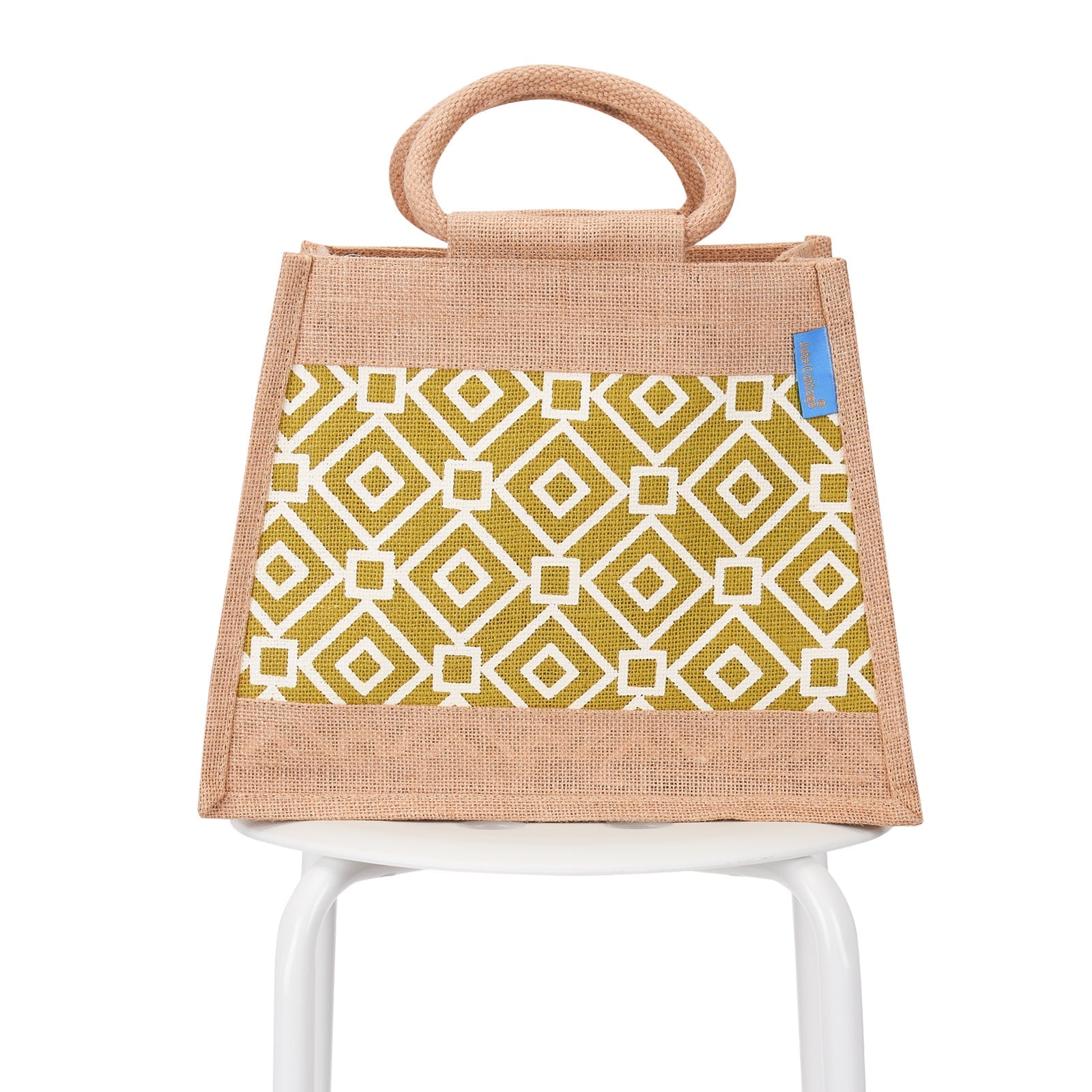 Jute Cottage Taper Zipper Lunch Bag 100% Genuine Jute