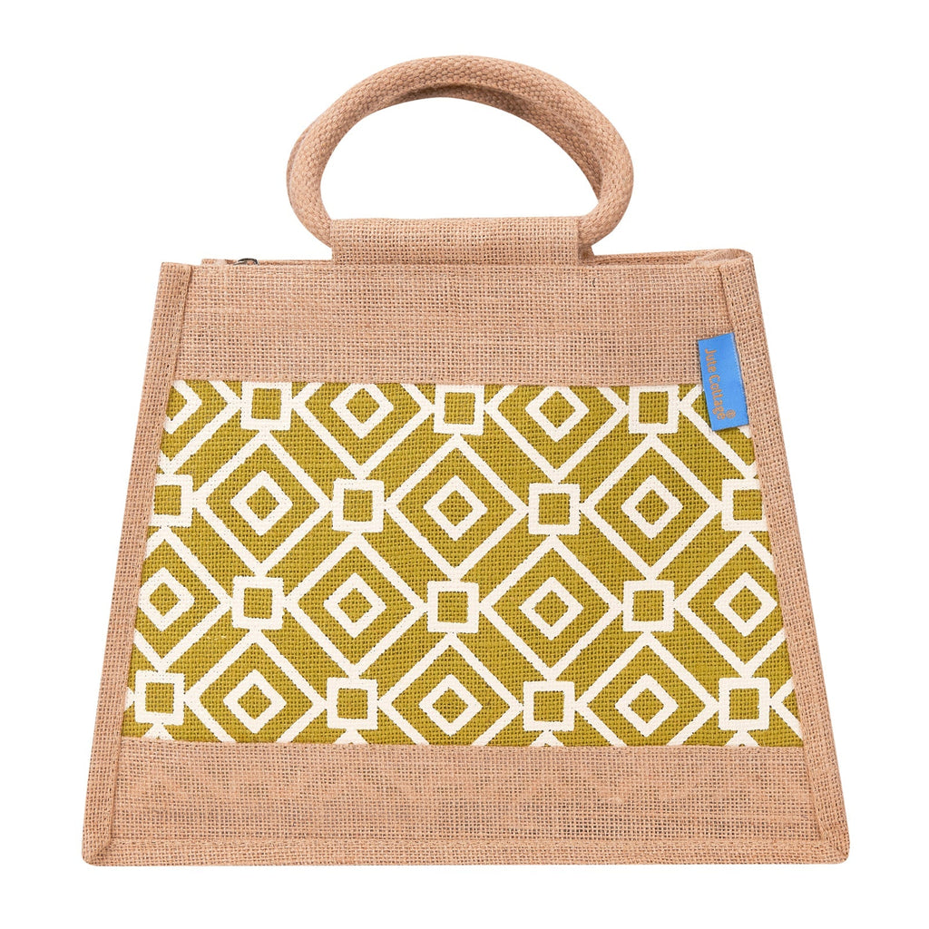 Jute Cottage Taper Zipper Lunch Bag 100% Genuine Jute
