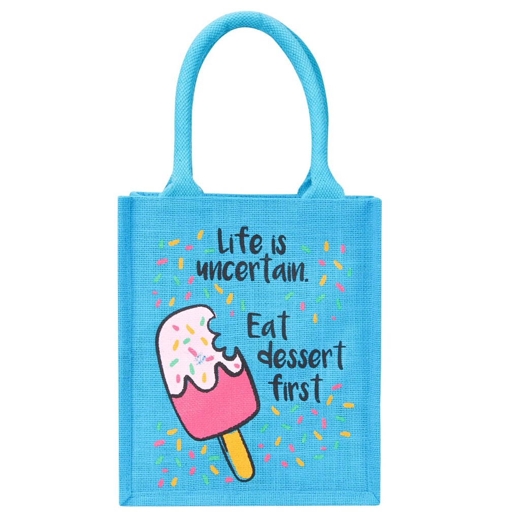 Jute Cottage Life Dessert Print Zipper Lunch Bag 100% Genuine Jute