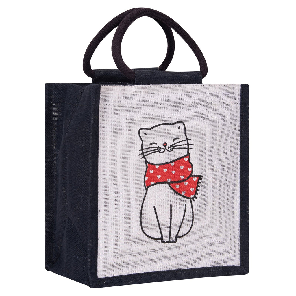 Jute Cottage Cat Print Zipper Lunch Bag