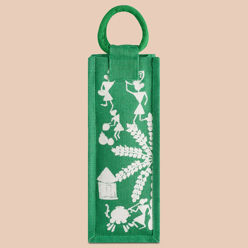 Jute Cottage Bottle Bag Warli Print
