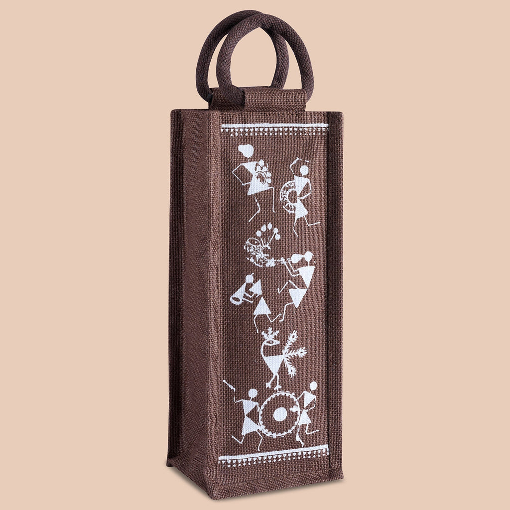Jute Cottage Bottle Bag Warli Print