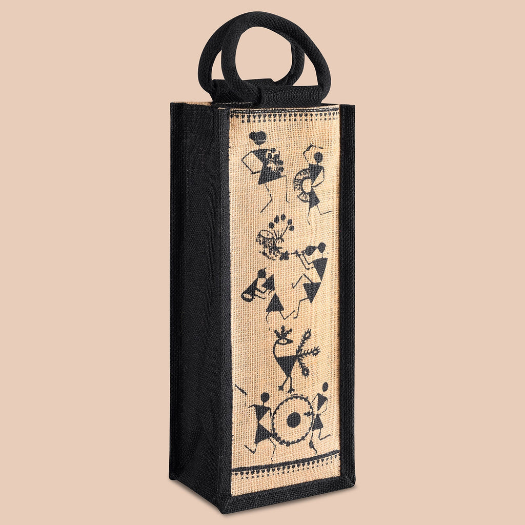 Jute Cottage Bottle Bag Warli Print
