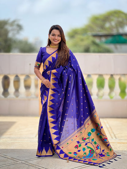 Vedant Vastram Soft Litchi Silk Banarasi Silk Jacquard Saree - Blue