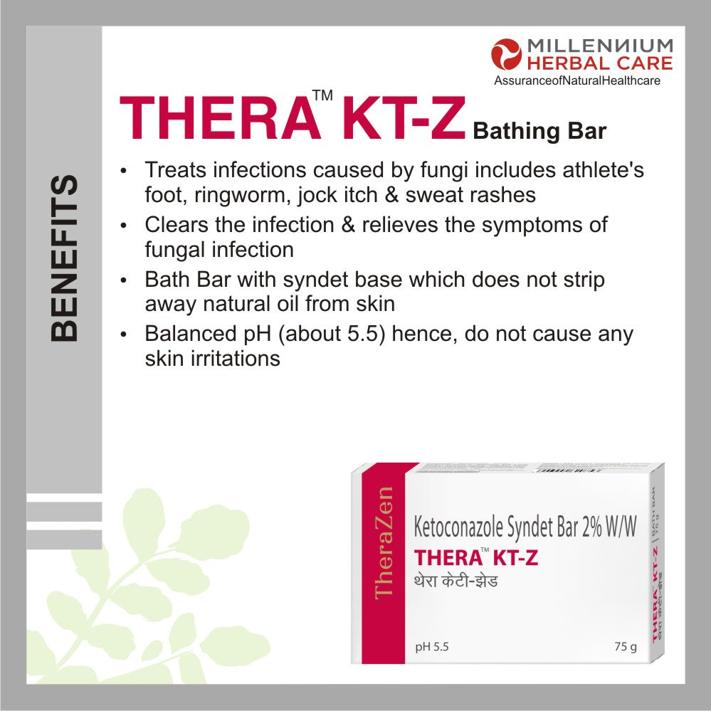 Millennium Herbal Thera Kt-z | Ketoconazole Syndet Bar 2% W/W| 75 gms x 3 Bars