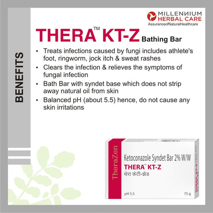 Millennium Herbal Thera Kt-z | Ketoconazole Syndet Bar 2% W/W| 75 gms x 3 Bars