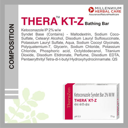 Millennium Herbal Thera Kt-z | Ketoconazole Syndet Bar 2% W/W| 75 gms x 3 Bars