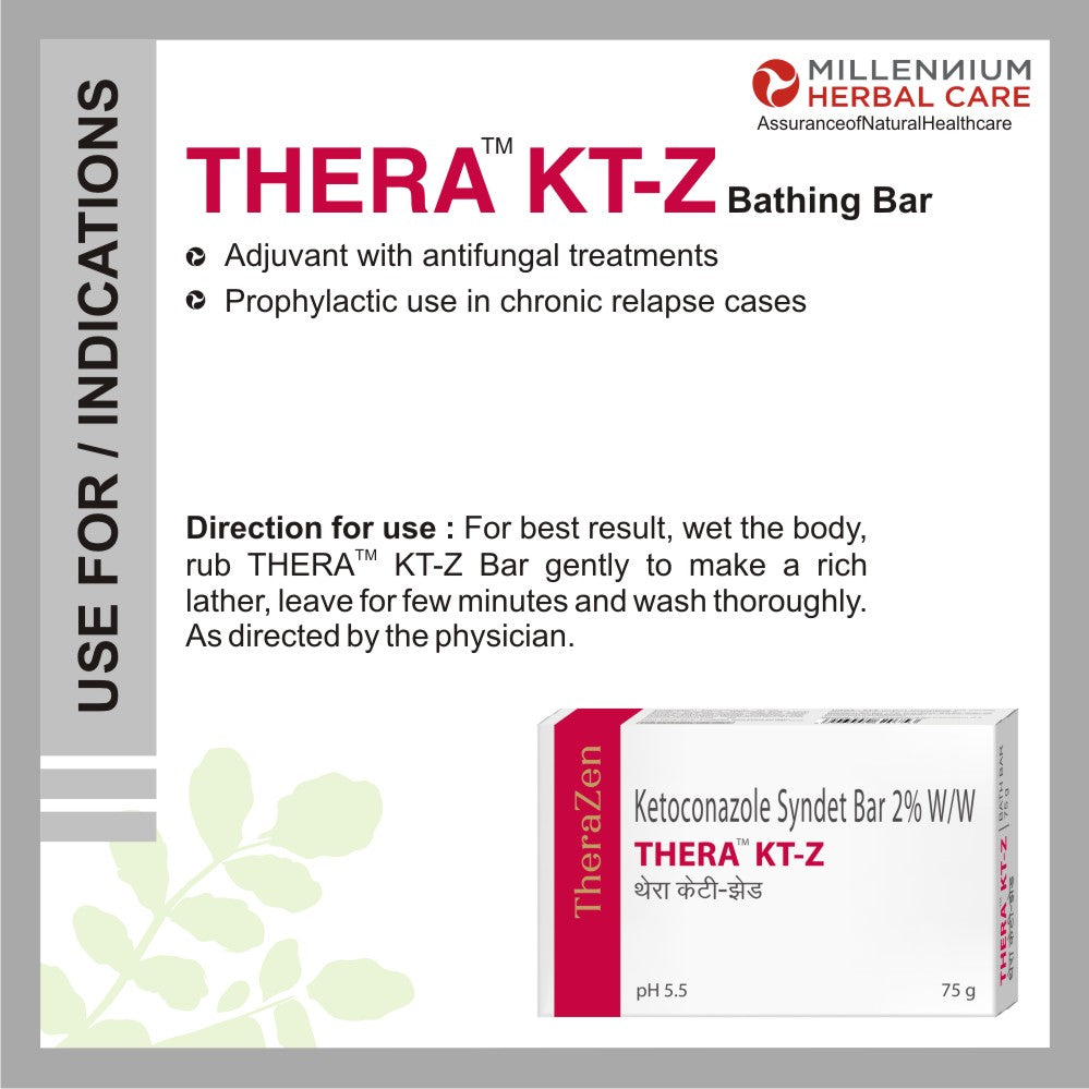 Millennium Herbal Thera Kt-z | Ketoconazole Syndet Bar 2% W/W| 75 gms x 3 Bars