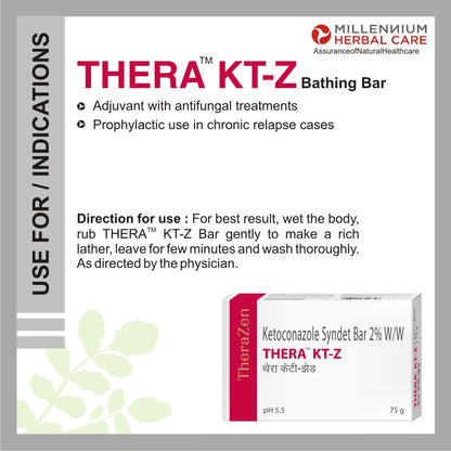 Millennium Herbal Thera Kt-z | Ketoconazole Syndet Bar 2% W/W| 75 gms x 3 Bars