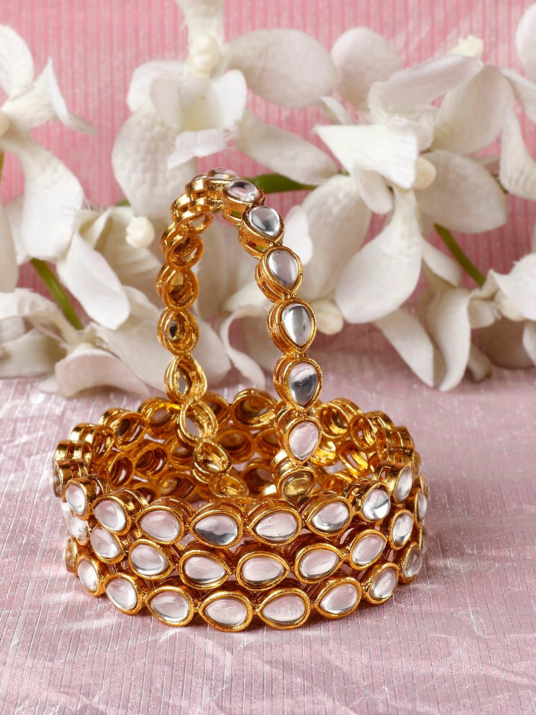 Gold-Polished Alloy Kundan Studded 4 Bangle Set - The Pari
