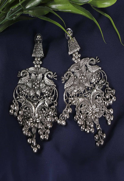 Mominos Fashion Joharkamal Silver-Plated Peacock Design Drop Earrings For Women
