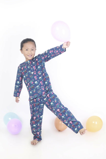 Breathables Kids Cotton Owl Print Co-Ord Night Suit – Navy Blue