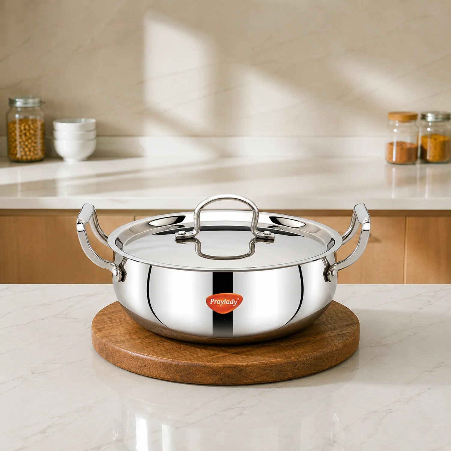 PrayLady Triplus Pro Triply Biryani Handi 24cm 4L Dum Biryani Cooking Pot Patila
