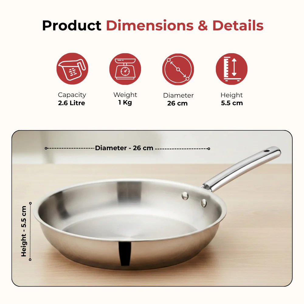 Vinod Stainless Steel Fry Pan Induction Bottom