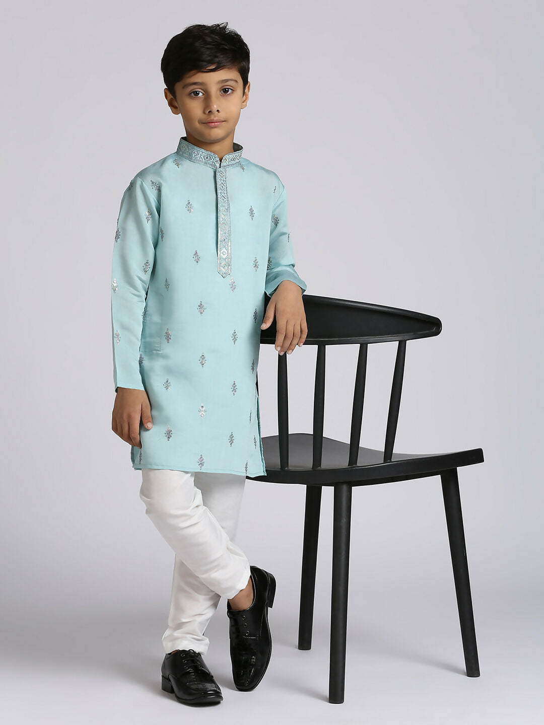 Joban Fashion Kids Island Ethnic Wear with Silk Sequence Embroidery Kurta and Pyjama Set - Teal Blue